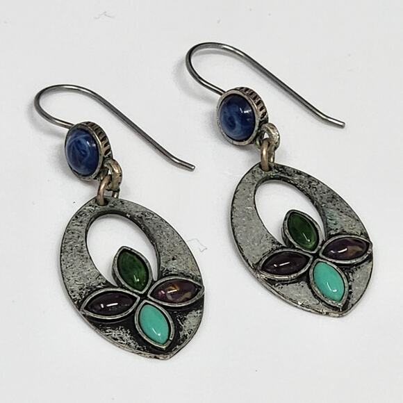 Antique Jewelry - Vintage Multicolor Gemstone Earrings
